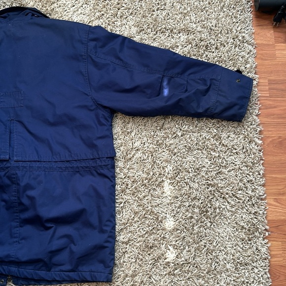 Vintage Towne London Fog Navy Elastic Waist Red Plaid Lining Winter Coat Large - Picture 14 of 14